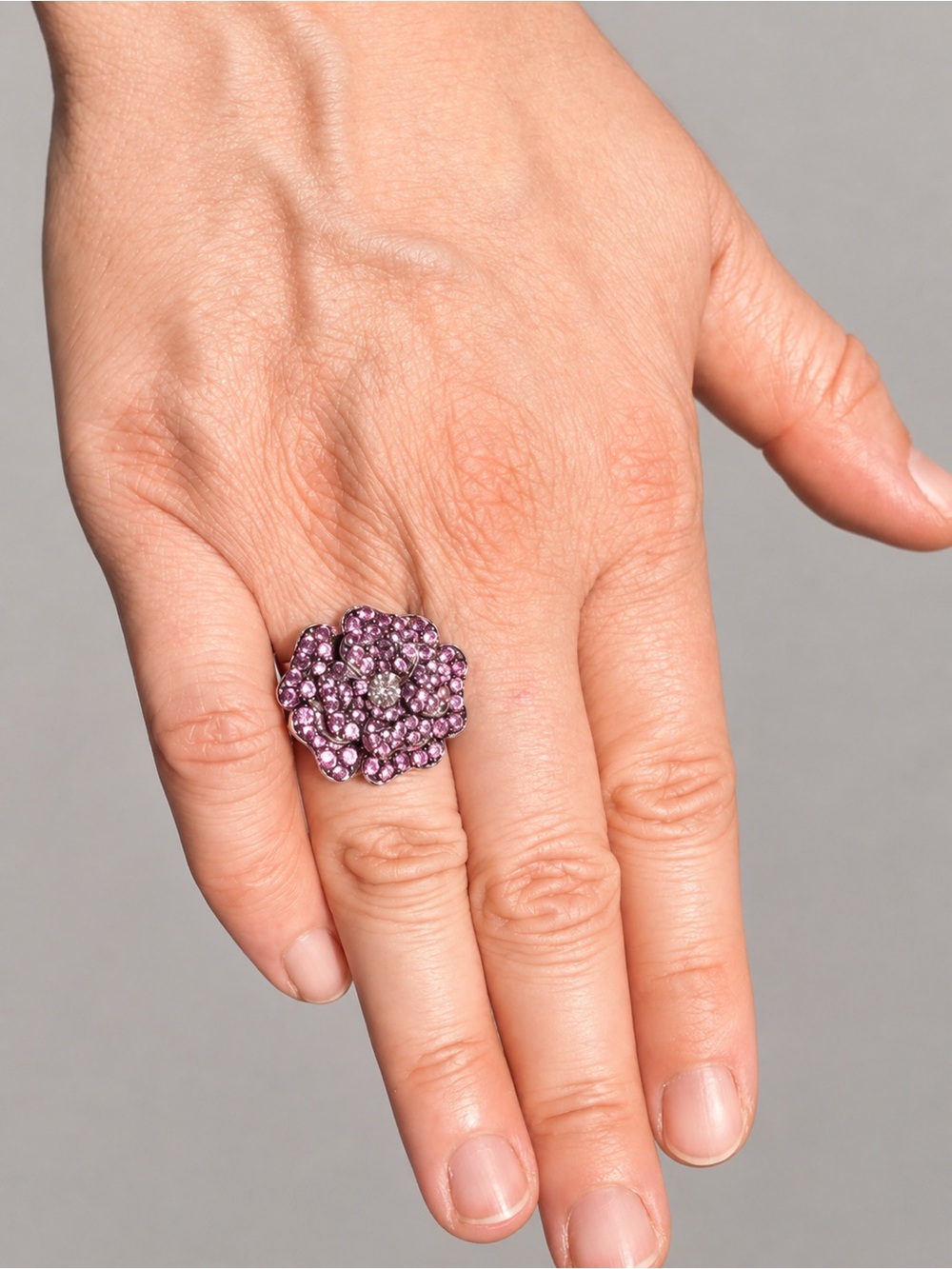 JWBR 925 Sterling Silver Pink Sapphire Floral Cocktail Ring Size 5